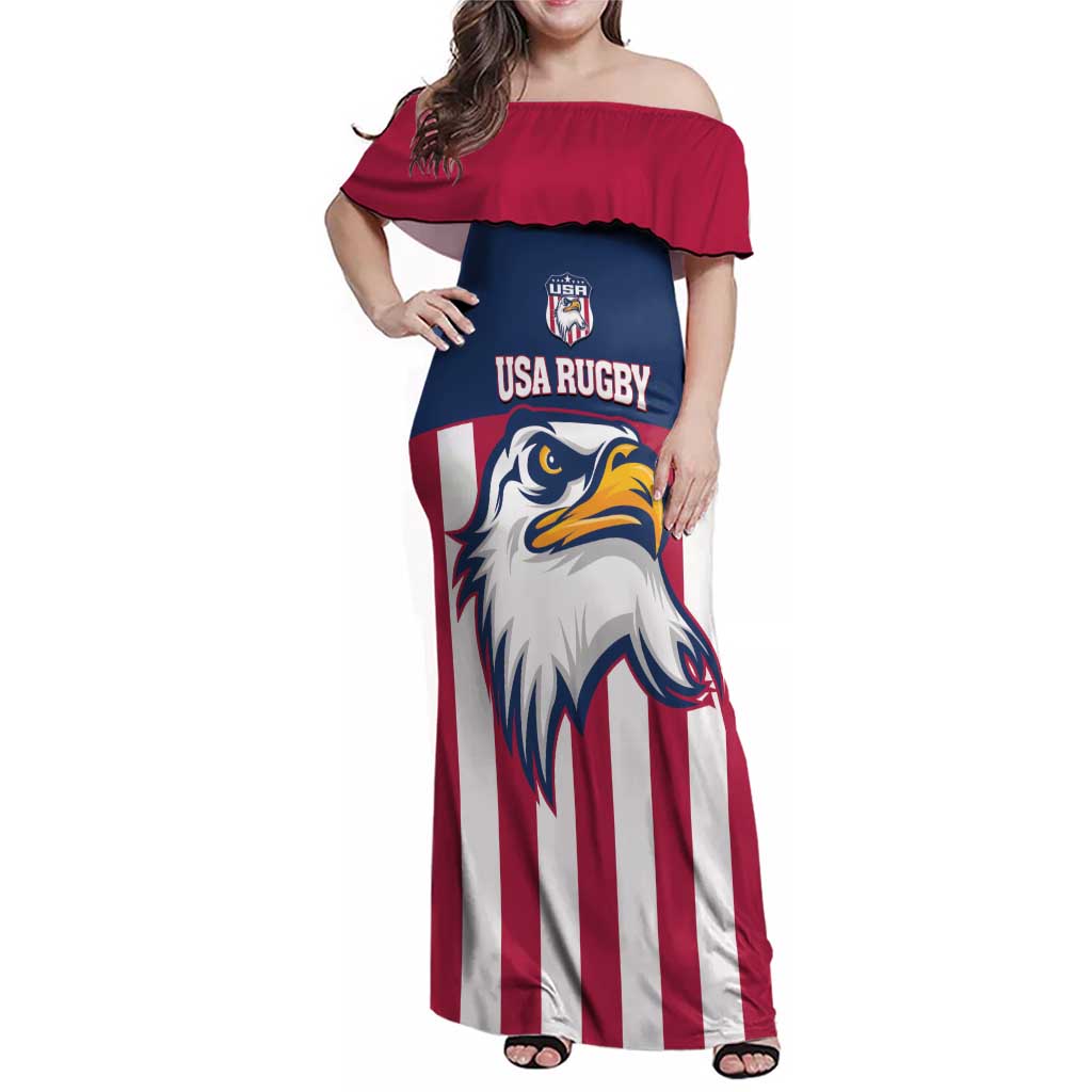 USA 2025 Rugby Custom Family Matching Off Shoulder Maxi Dress and Hawaiian Shirt Come On Eagle