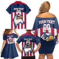 USA 2025 Rugby Custom Family Matching Off Shoulder Short Dress and Hawaiian Shirt Come On Eagle