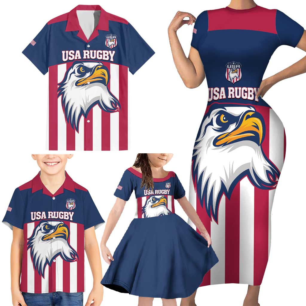 USA 2025 Rugby Custom Family Matching Short Sleeve Bodycon Dress and Hawaiian Shirt Come On Eagle