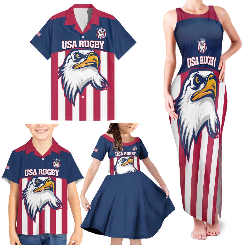 USA 2025 Rugby Custom Family Matching Tank Maxi Dress and Hawaiian Shirt Come On Eagle