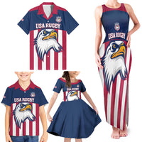 USA 2025 Rugby Custom Family Matching Tank Maxi Dress and Hawaiian Shirt Come On Eagle