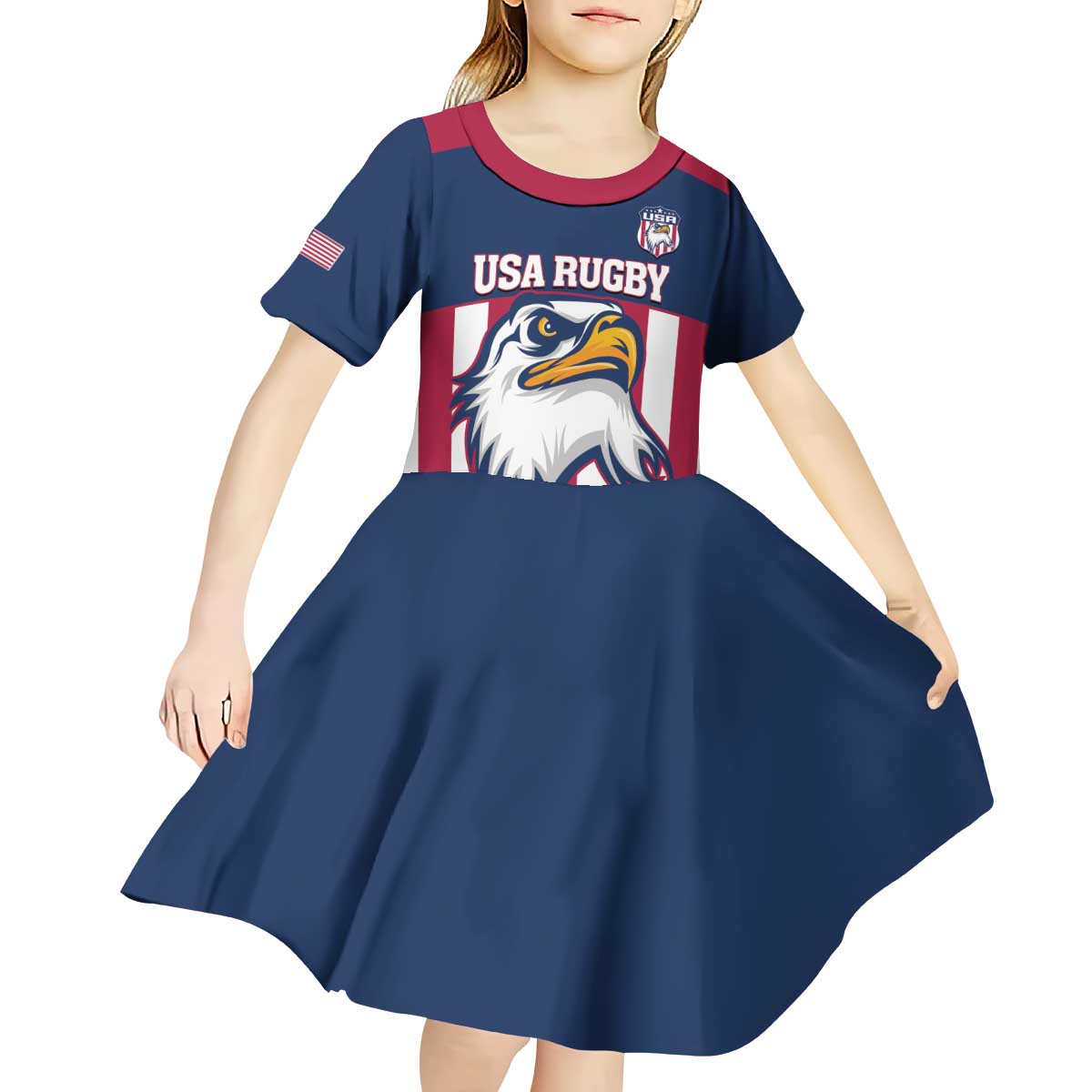 USA 2025 Rugby Custom Kid Short Sleeve Dress Come On Eagle