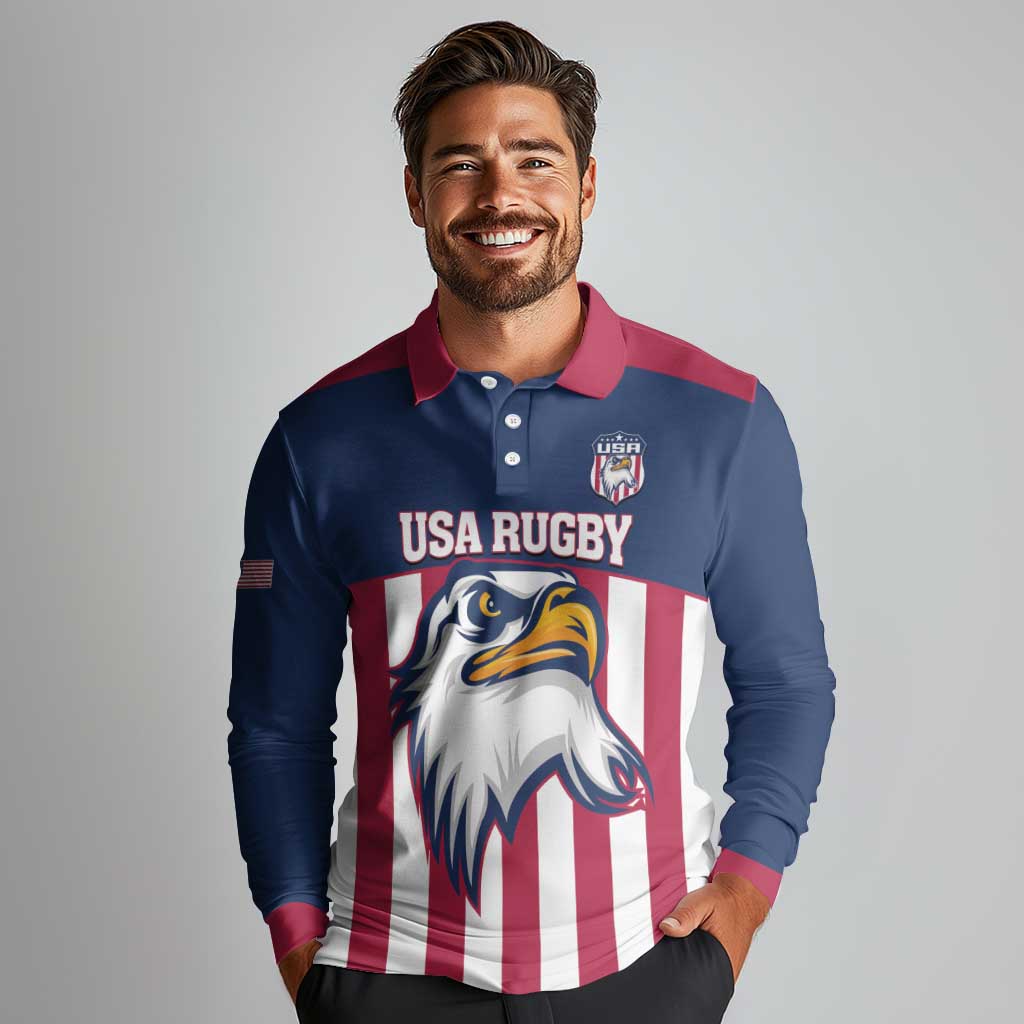 USA 2025 Rugby Custom Long Sleeve Polo Shirt Come On Eagle