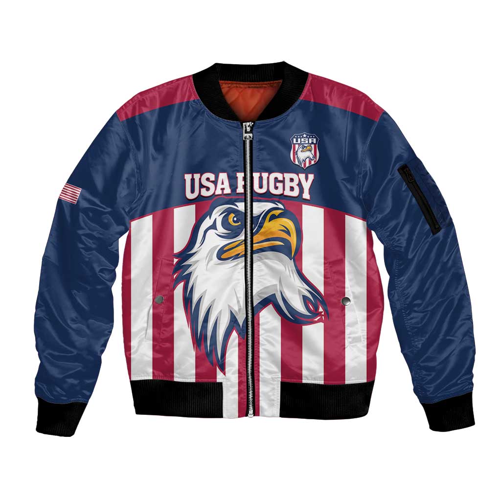 USA 2025 Rugby Custom Sleeve Zip Bomber Jacket Come On Eagle