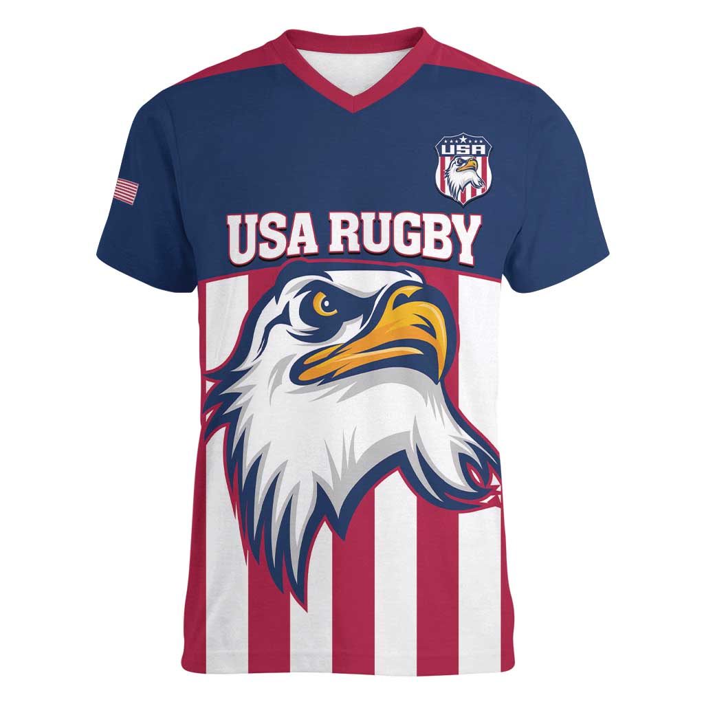 USA 2025 Rugby Custom Women V-Neck T-Shirt Come On Eagle