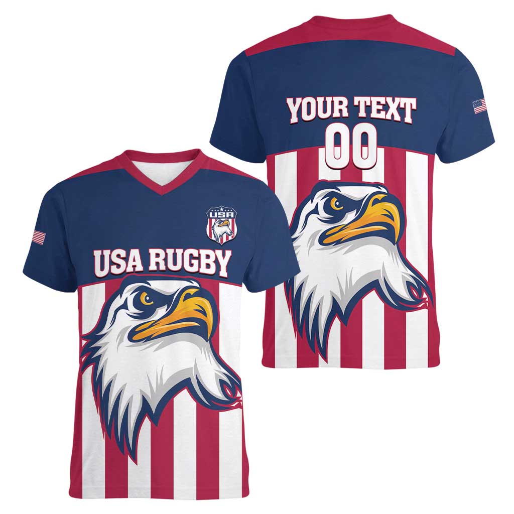 USA 2025 Rugby Custom Women V-Neck T-Shirt Come On Eagle