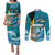The Bahamas Independence Day Couples Matching Puletasi and Long Sleeve Button Shirt Bahamian Blue Marlin National Color