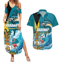 The Bahamas Independence Day Couples Matching Summer Maxi Dress and Hawaiian Shirt Bahamian Blue Marlin National Color