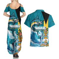 The Bahamas Independence Day Couples Matching Summer Maxi Dress and Hawaiian Shirt Bahamian Blue Marlin National Color