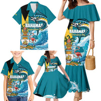 The Bahamas Independence Day Family Matching Mermaid Dress and Hawaiian Shirt Bahamian Blue Marlin National Color