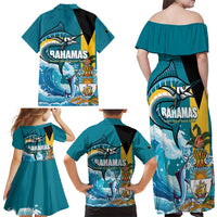 The Bahamas Independence Day Family Matching Off Shoulder Maxi Dress and Hawaiian Shirt Bahamian Blue Marlin National Color