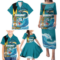 The Bahamas Independence Day Family Matching Puletasi and Hawaiian Shirt Bahamian Blue Marlin National Color