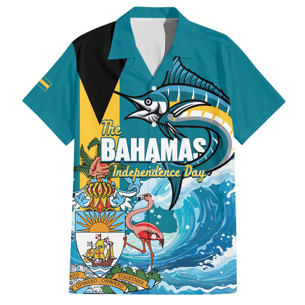 The Bahamas Independence Day Family Matching Short Sleeve Bodycon Dress and Hawaiian Shirt Bahamian Blue Marlin National Color