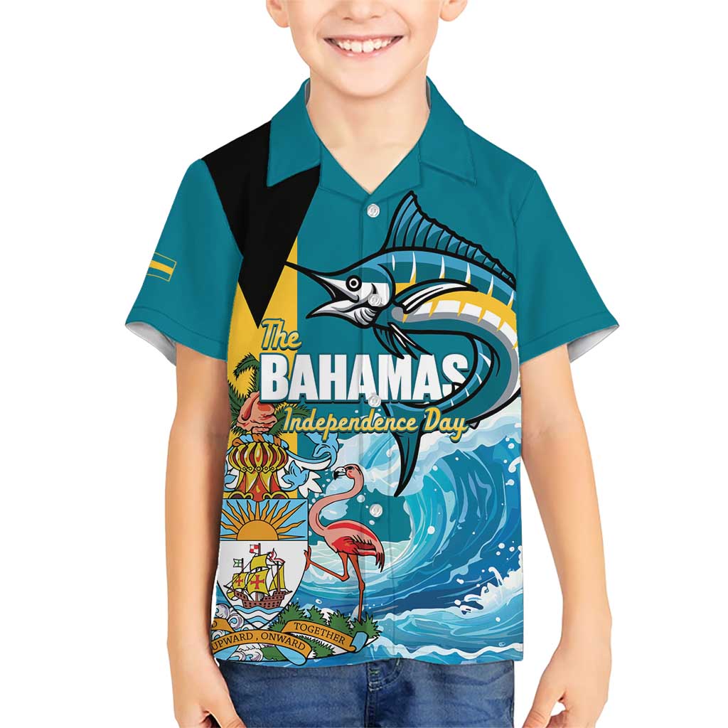 The Bahamas Independence Day Family Matching Short Sleeve Bodycon Dress and Hawaiian Shirt Bahamian Blue Marlin National Color