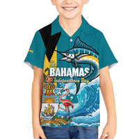 The Bahamas Independence Day Family Matching Short Sleeve Bodycon Dress and Hawaiian Shirt Bahamian Blue Marlin National Color