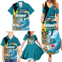 The Bahamas Independence Day Family Matching Summer Maxi Dress and Hawaiian Shirt Bahamian Blue Marlin National Color
