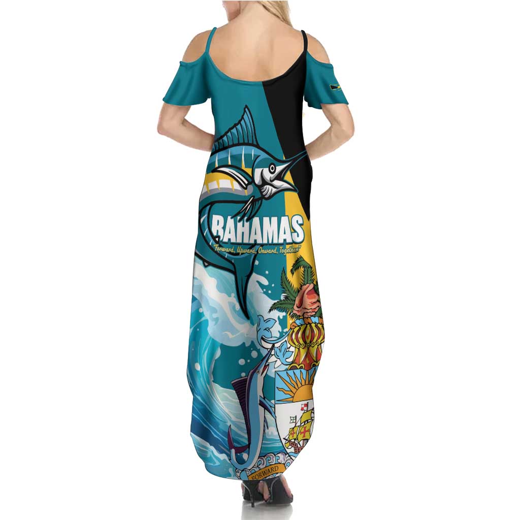 The Bahamas Independence Day Family Matching Summer Maxi Dress and Hawaiian Shirt Bahamian Blue Marlin National Color