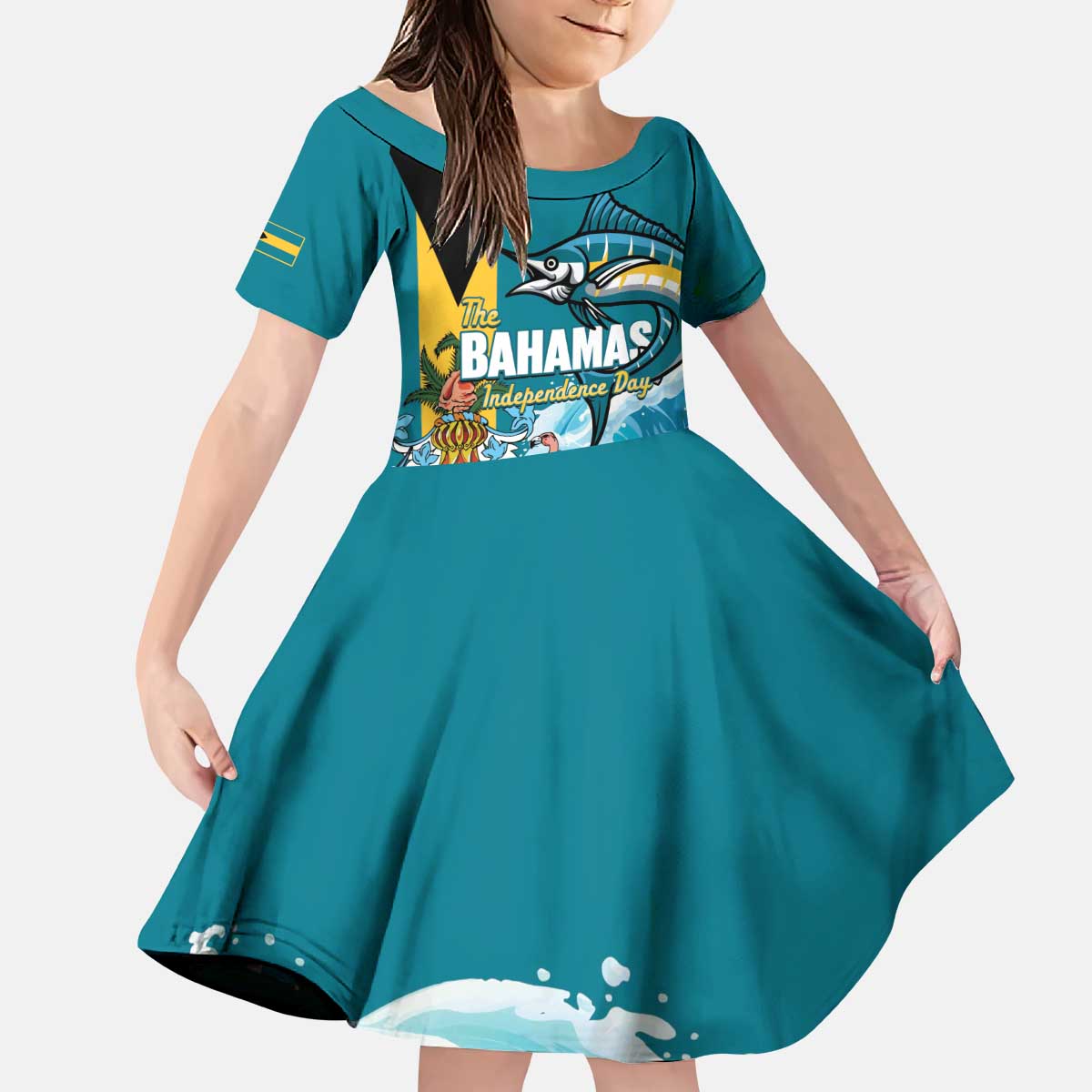 The Bahamas Independence Day Kid Short Sleeve Dress Bahamian Blue Marlin National Color