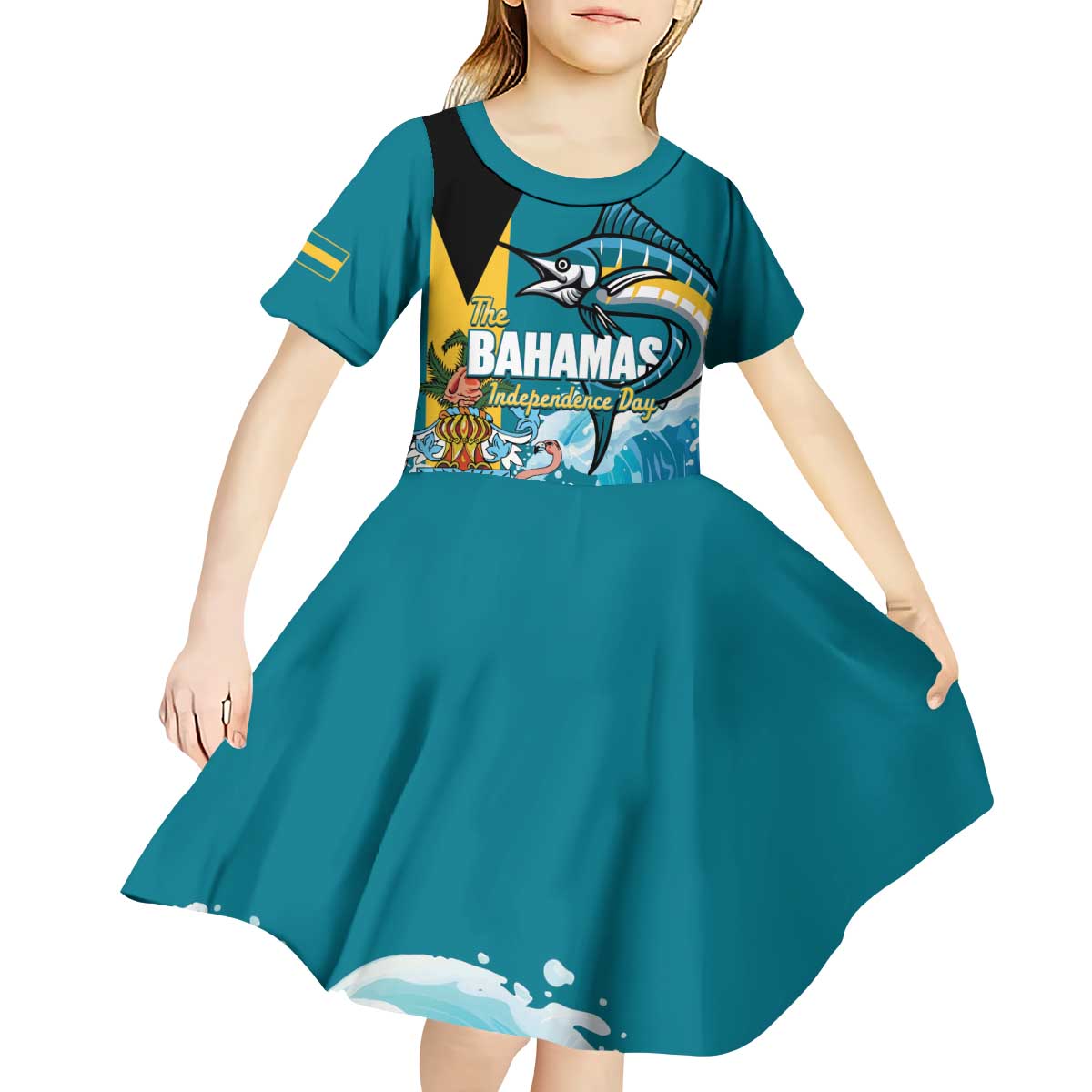 The Bahamas Independence Day Kid Short Sleeve Dress Bahamian Blue Marlin National Color