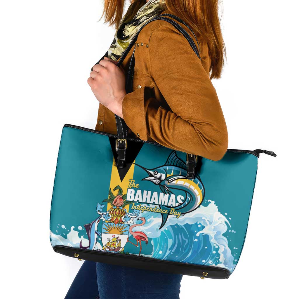 The Bahamas Independence Day Leather Tote Bag Bahamian Blue Marlin National Color