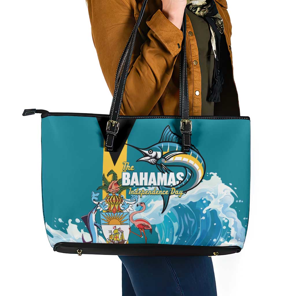 The Bahamas Independence Day Leather Tote Bag Bahamian Blue Marlin National Color