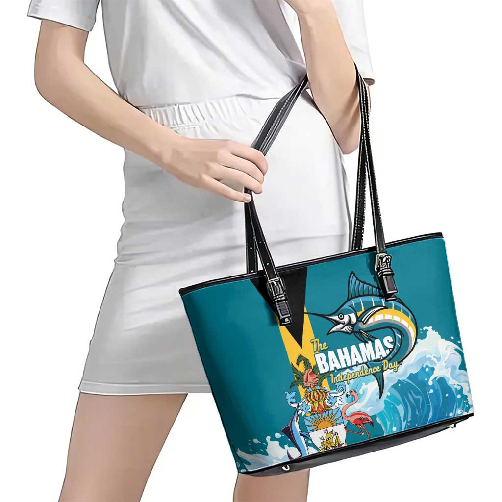 The Bahamas Independence Day Leather Tote Bag Bahamian Blue Marlin National Color
