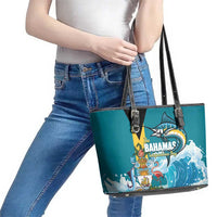 The Bahamas Independence Day Leather Tote Bag Bahamian Blue Marlin National Color