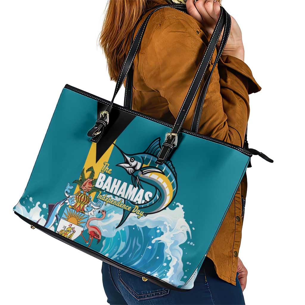 The Bahamas Independence Day Leather Tote Bag Bahamian Blue Marlin National Color