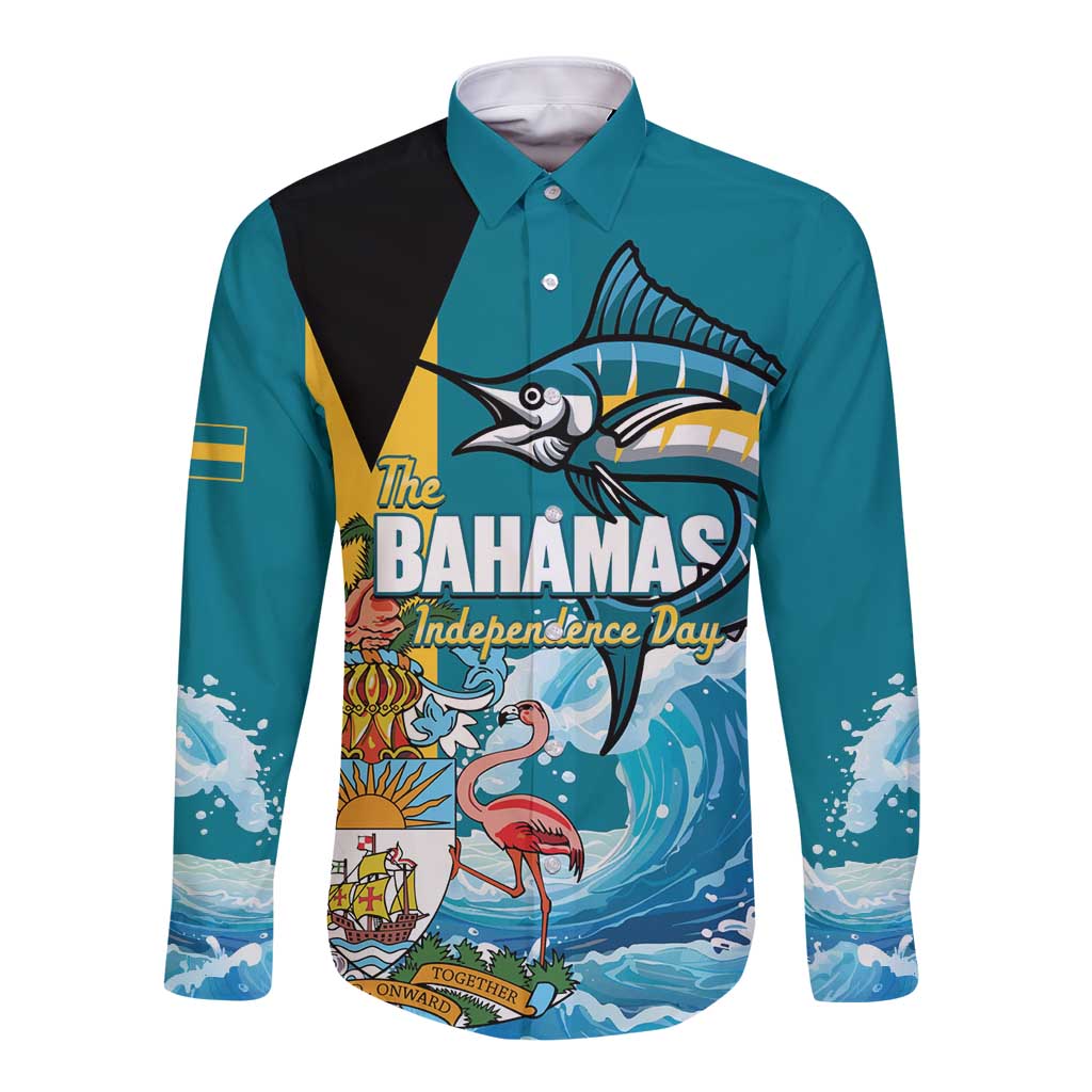 The Bahamas Independence Day Long Sleeve Button Shirt Bahamian Blue Marlin National Color