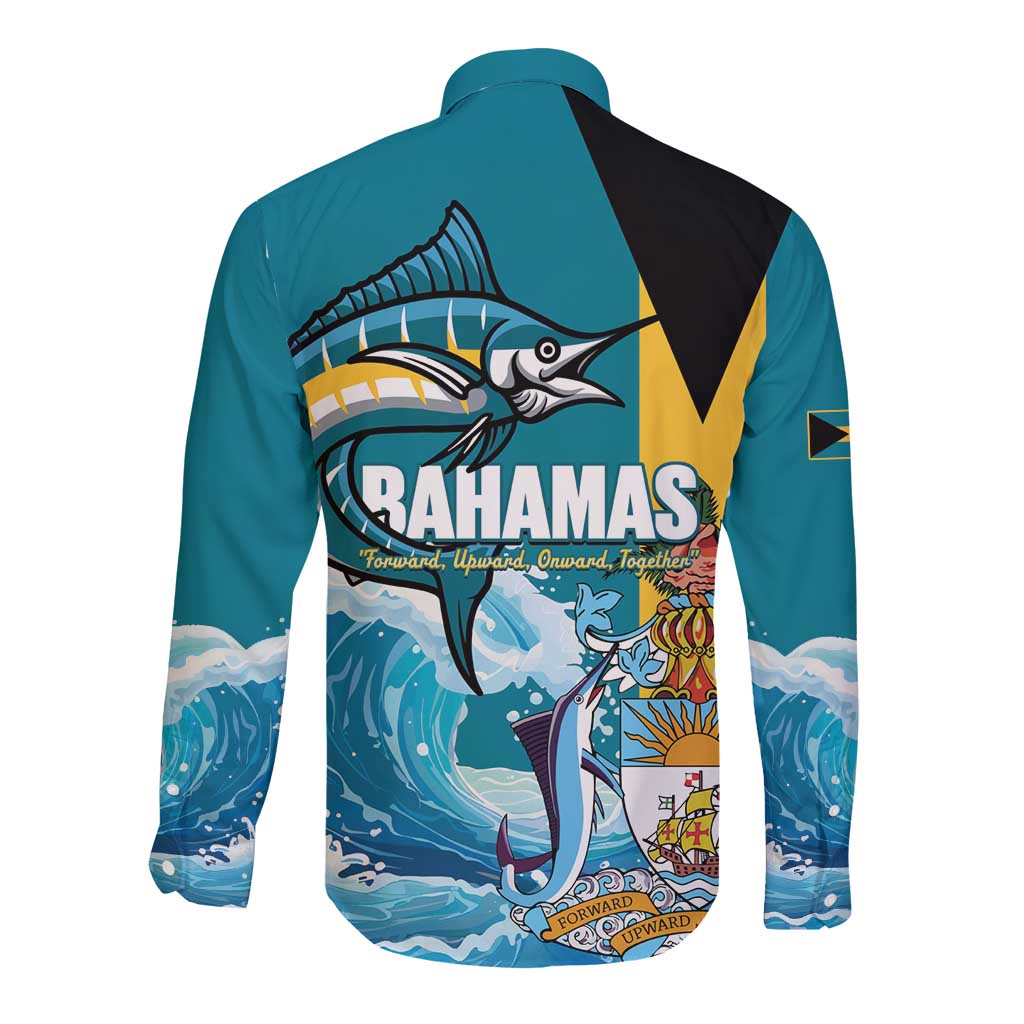 The Bahamas Independence Day Long Sleeve Button Shirt Bahamian Blue Marlin National Color