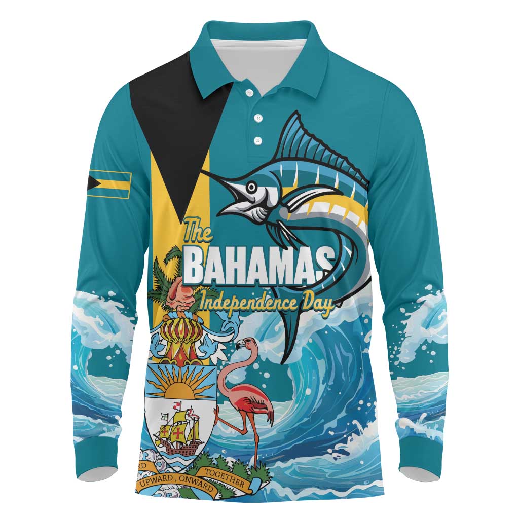 The Bahamas Independence Day Long Sleeve Polo Shirt Bahamian Blue Marlin National Color