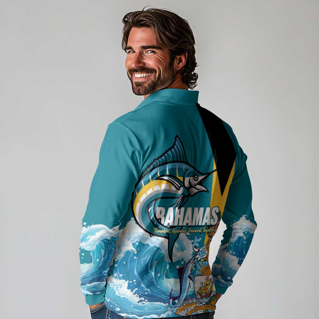 The Bahamas Independence Day Long Sleeve Polo Shirt Bahamian Blue Marlin National Color