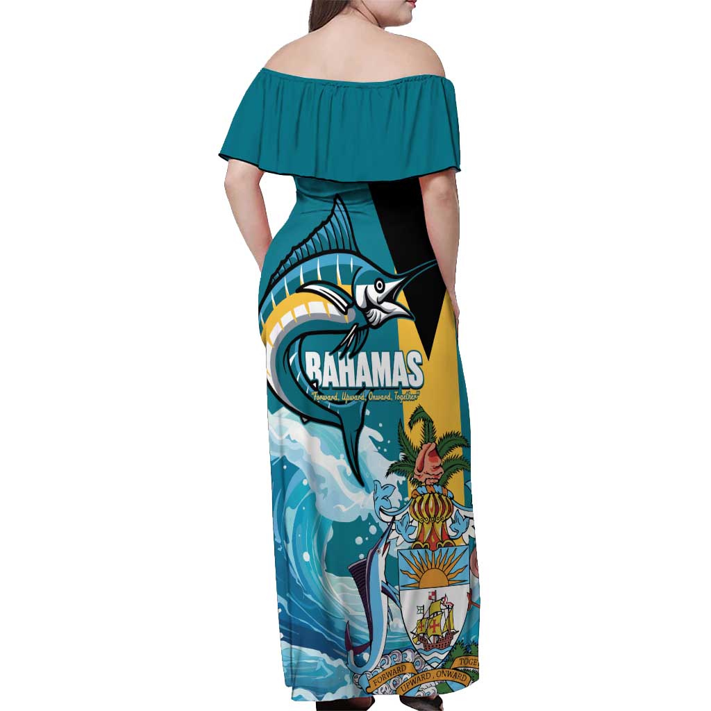 The Bahamas Independence Day Off Shoulder Maxi Dress Bahamian Blue Marlin National Color