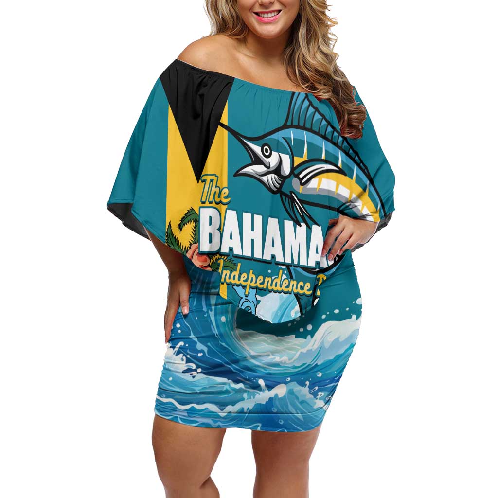 The Bahamas Independence Day Off Shoulder Short Dress Bahamian Blue Marlin National Color