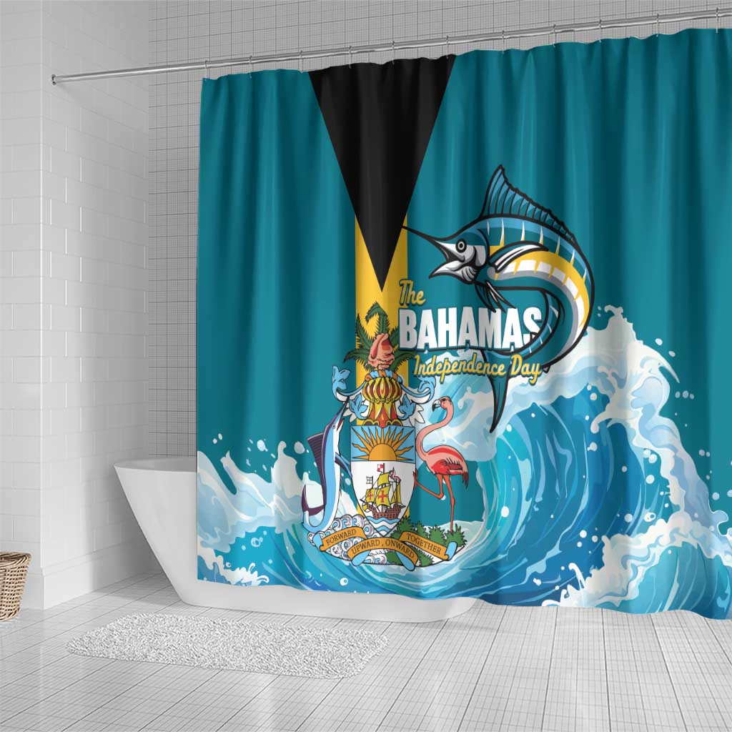 The Bahamas Independence Day Shower Curtain Bahamian Blue Marlin National Color