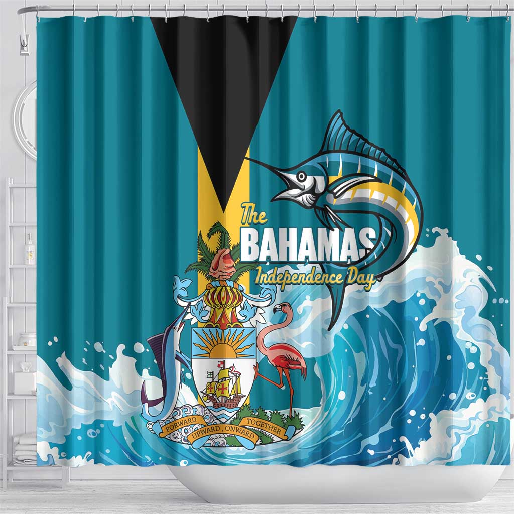The Bahamas Independence Day Shower Curtain Bahamian Blue Marlin National Color