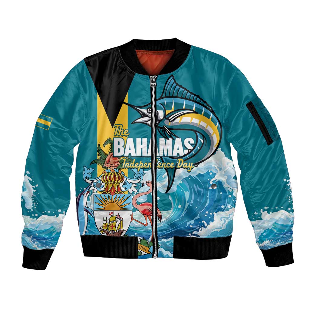 The Bahamas Independence Day Sleeve Zip Bomber Jacket Bahamian Blue Marlin National Color