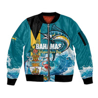 The Bahamas Independence Day Sleeve Zip Bomber Jacket Bahamian Blue Marlin National Color