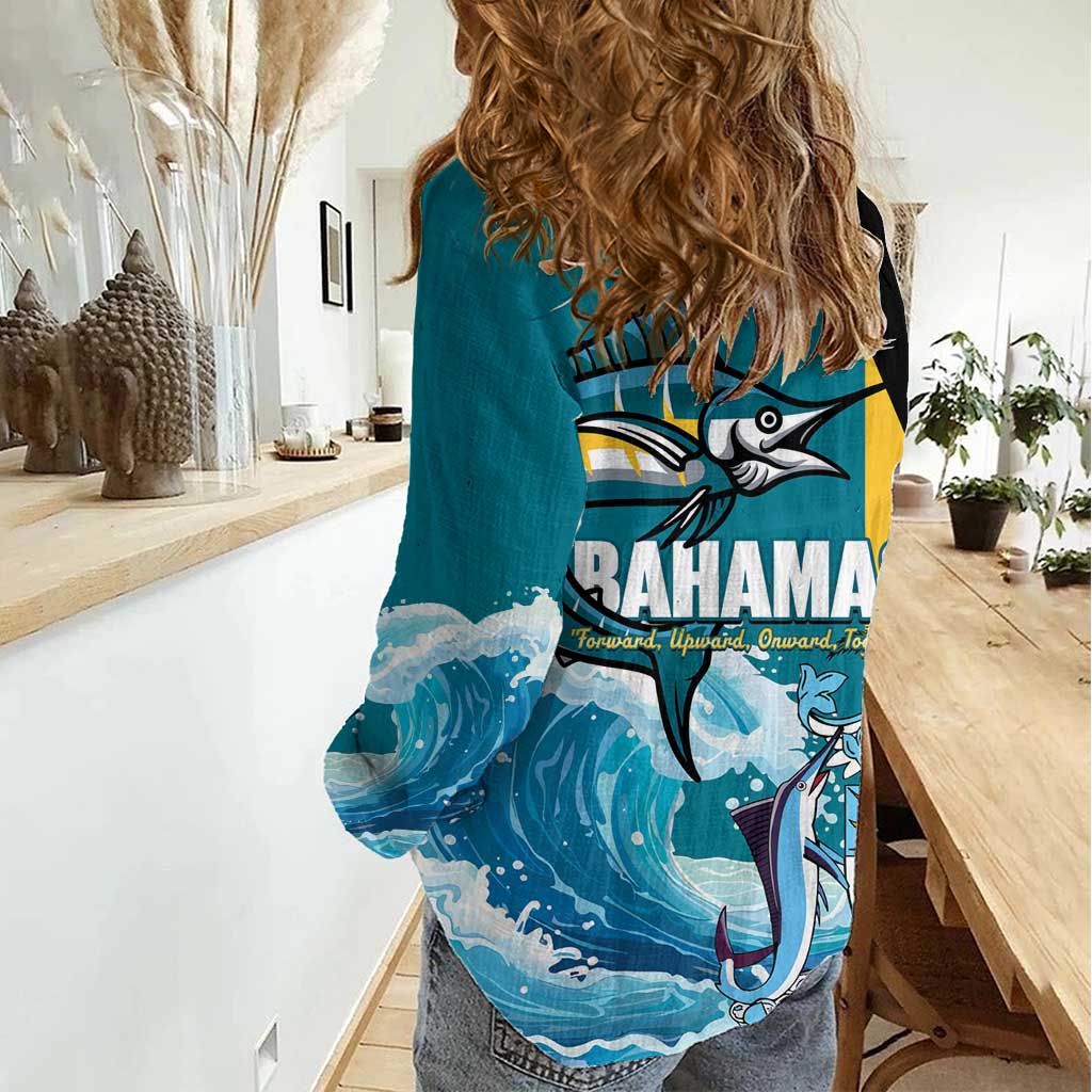 The Bahamas Independence Day Women Casual Shirt Bahamian Blue Marlin National Color