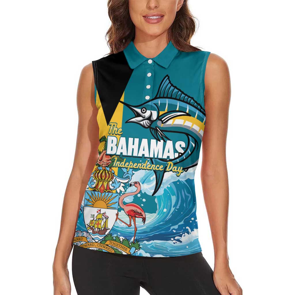 The Bahamas Independence Day Women Sleeveless Polo Shirt Bahamian Blue Marlin National Color