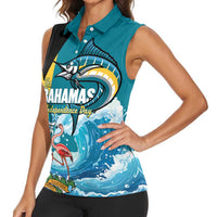 The Bahamas Independence Day Women Sleeveless Polo Shirt Bahamian Blue Marlin National Color