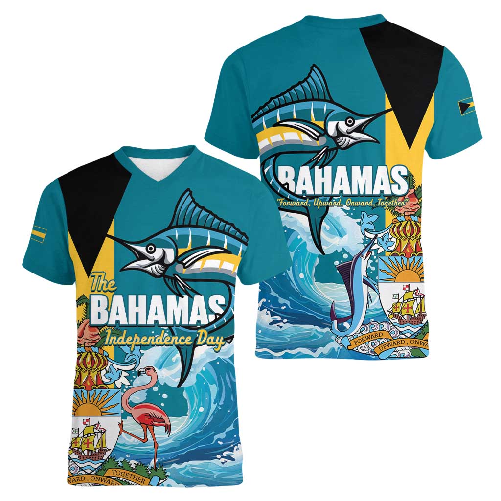 The Bahamas Independence Day Women V-Neck T-Shirt Bahamian Blue Marlin National Color