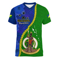 Vanuatu Malampa Province Women V Neck T Shirt Turtle Sand Drawing Unique Tapa Pattern - Wonder Print Shop