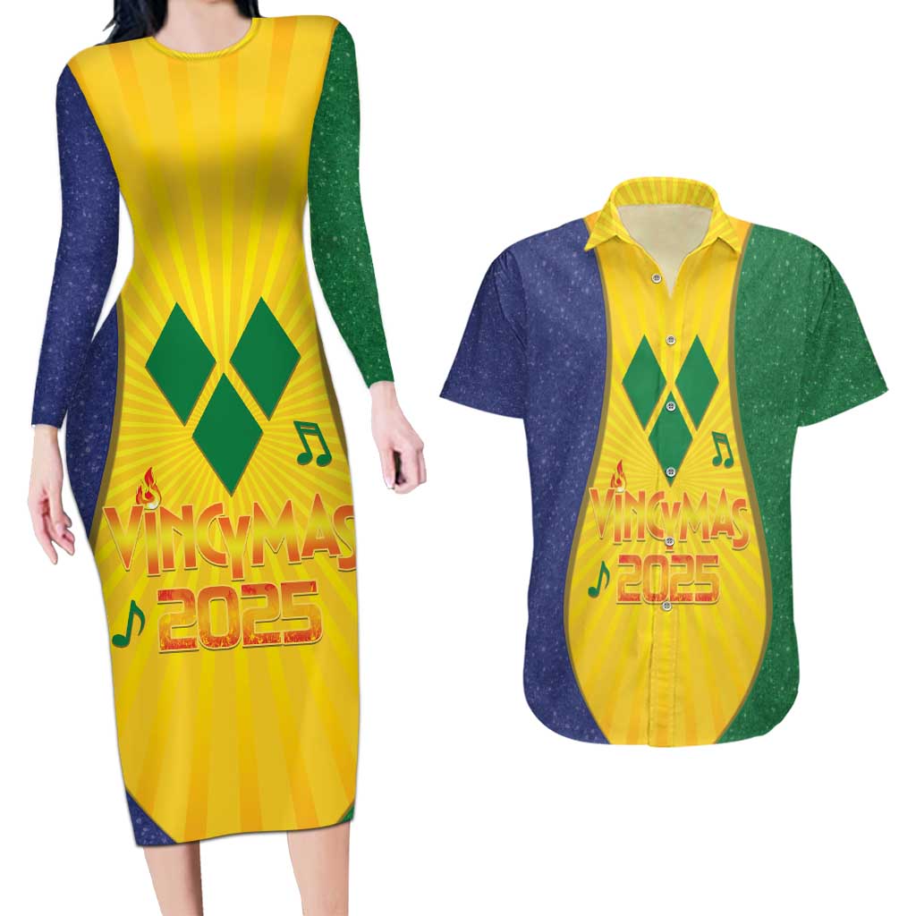 SVG Vincy Mas Couples Matching Long Sleeve Bodycon Dress and Hawaiian Shirt Saint Vincent and the Grenadines National Carnival - Wonder Print Shop