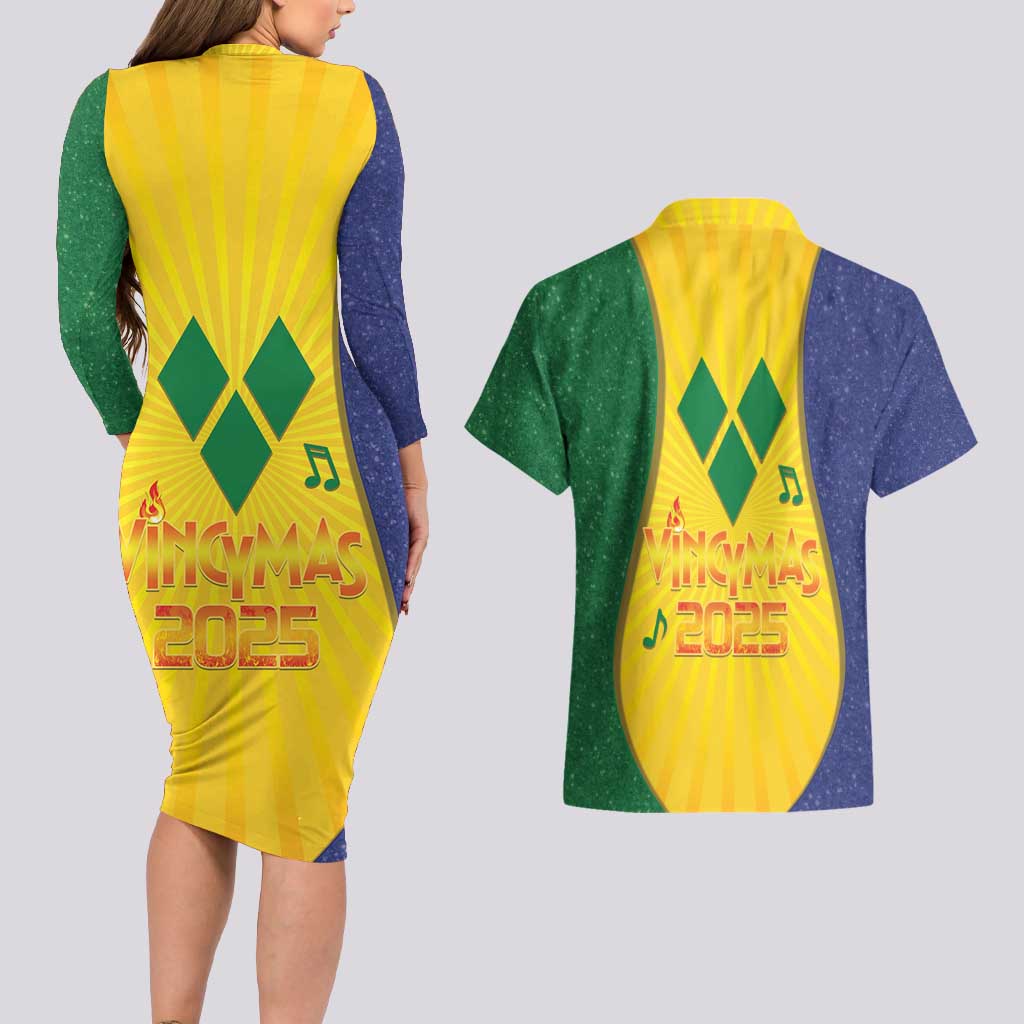 SVG Vincy Mas Couples Matching Long Sleeve Bodycon Dress and Hawaiian Shirt Saint Vincent and the Grenadines National Carnival - Wonder Print Shop
