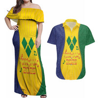 SVG Vincy Mas Couples Matching Off Shoulder Maxi Dress and Hawaiian Shirt Saint Vincent and the Grenadines National Carnival - Wonder Print Shop