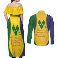 SVG Vincy Mas Couples Matching Off Shoulder Maxi Dress and Long Sleeve Button Shirt Saint Vincent and the Grenadines National Carnival - Wonder Print Shop