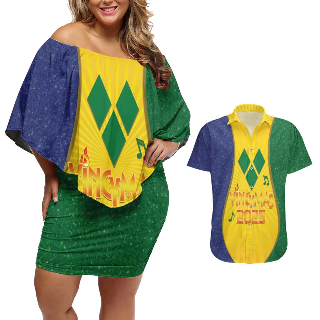 SVG Vincy Mas Couples Matching Off Shoulder Short Dress and Hawaiian Shirt Saint Vincent and the Grenadines National Carnival - Wonder Print Shop