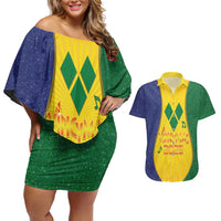 SVG Vincy Mas Couples Matching Off Shoulder Short Dress and Hawaiian Shirt Saint Vincent and the Grenadines National Carnival - Wonder Print Shop