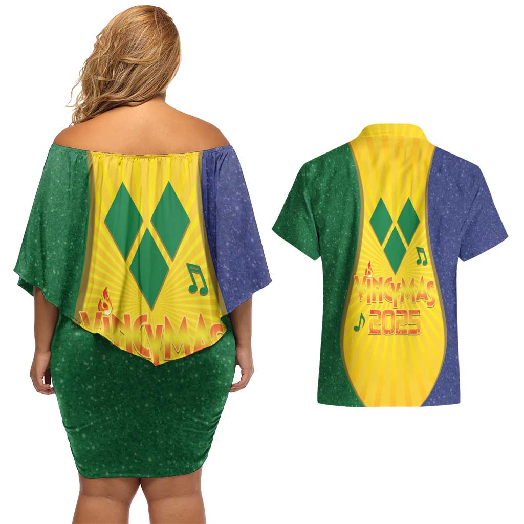 SVG Vincy Mas Couples Matching Off Shoulder Short Dress and Hawaiian Shirt Saint Vincent and the Grenadines National Carnival - Wonder Print Shop